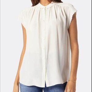 Joie White Calais Scallop Trim Silk Blouse